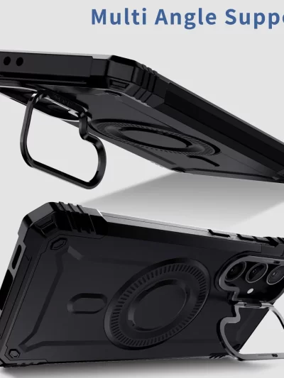 For Samsung Galaxy S25+ S25 Plus S25 5G Lens Stand Case Hybrid Shockproof Rugged Heavy Duty Phone Magnetic Cover Black