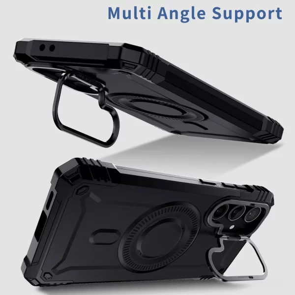 For Samsung Galaxy S25+ S25 Plus S25 5G Lens Stand Case Hybrid Shockproof Rugged Heavy Duty Phone Magnetic Cover Black
