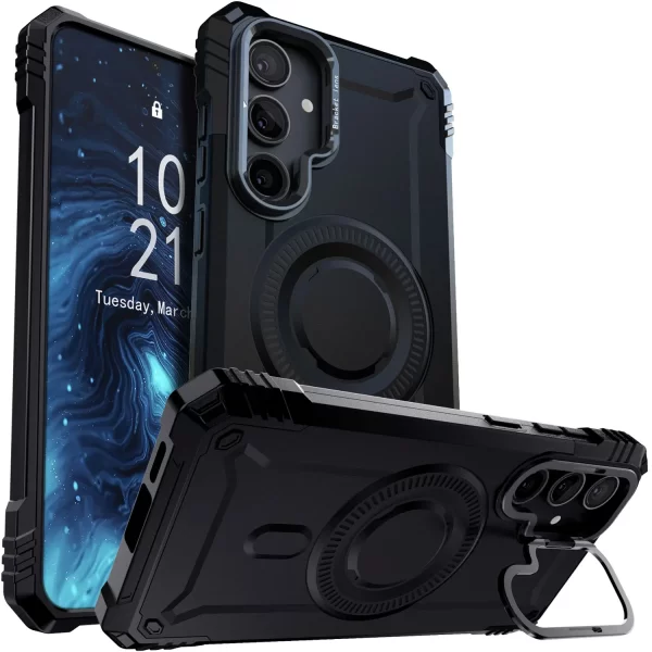 For Samsung Galaxy S25+ S25 Plus S25 5G Lens Stand Case Hybrid Shockproof Rugged Heavy Duty Phone Magnetic Cover Black - Image 7