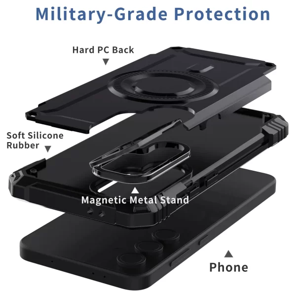 For Samsung Galaxy S25+ S25 Plus S25 5G Lens Stand Case Hybrid Shockproof Rugged Heavy Duty Phone Magnetic Cover Black - Image 5